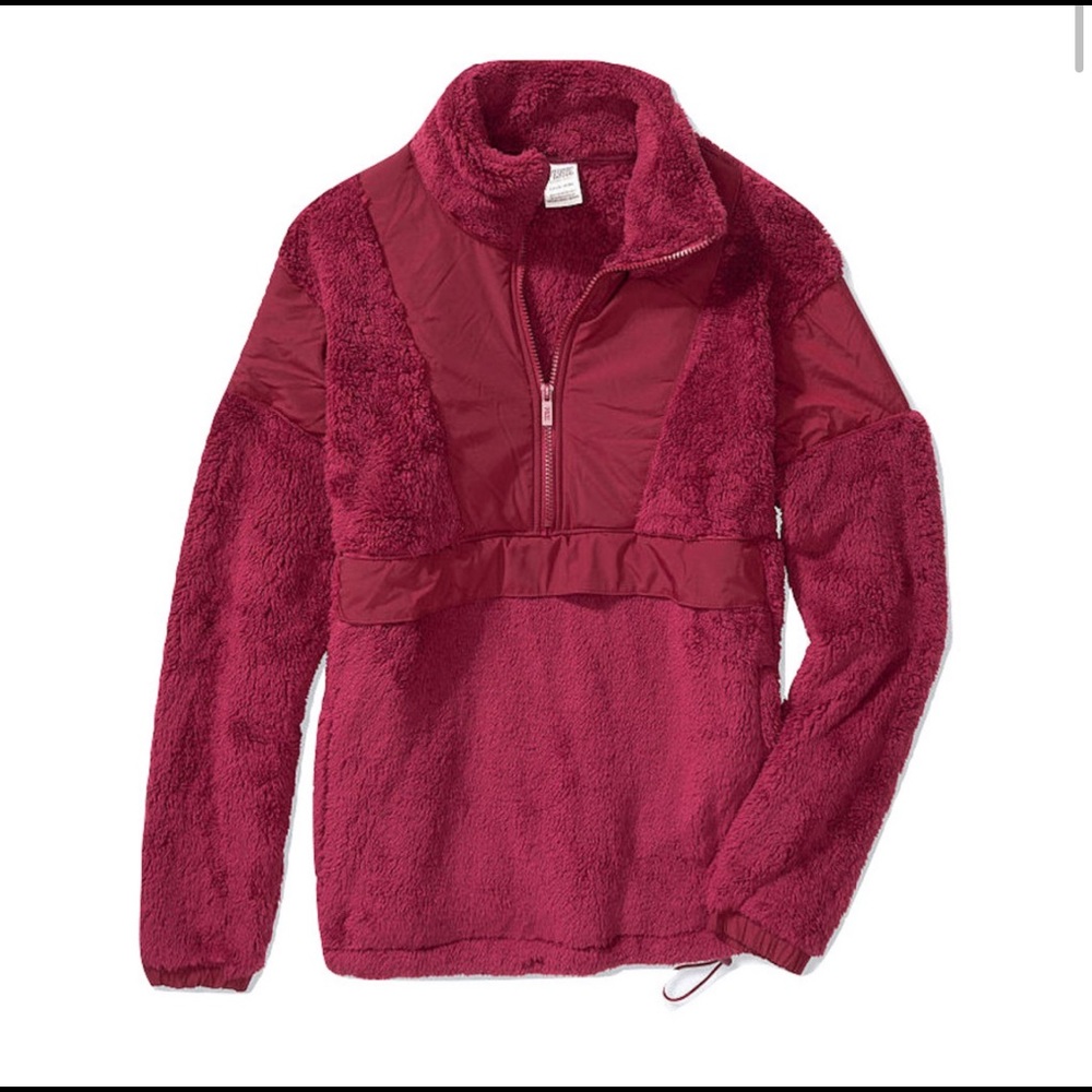 PINK Half Zip Teddy Sherpa Nylon Burgundy Jacket